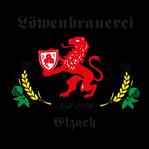 Logo der Löwenbrauerei Elzach mit rotem Löwen und Jahr 1536.
