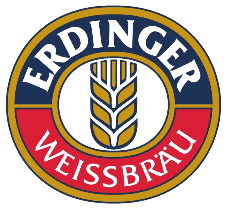 Erdinger Weißbräu Logo in Blau und Gold.
