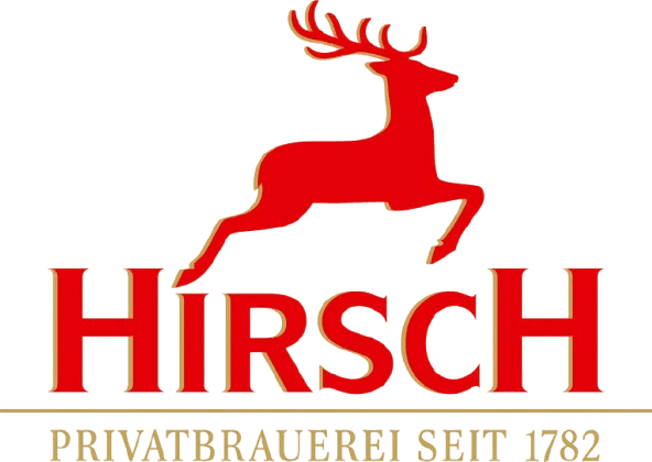Logo der Hirsch Privatbrauerei mit springendem Hirsch.